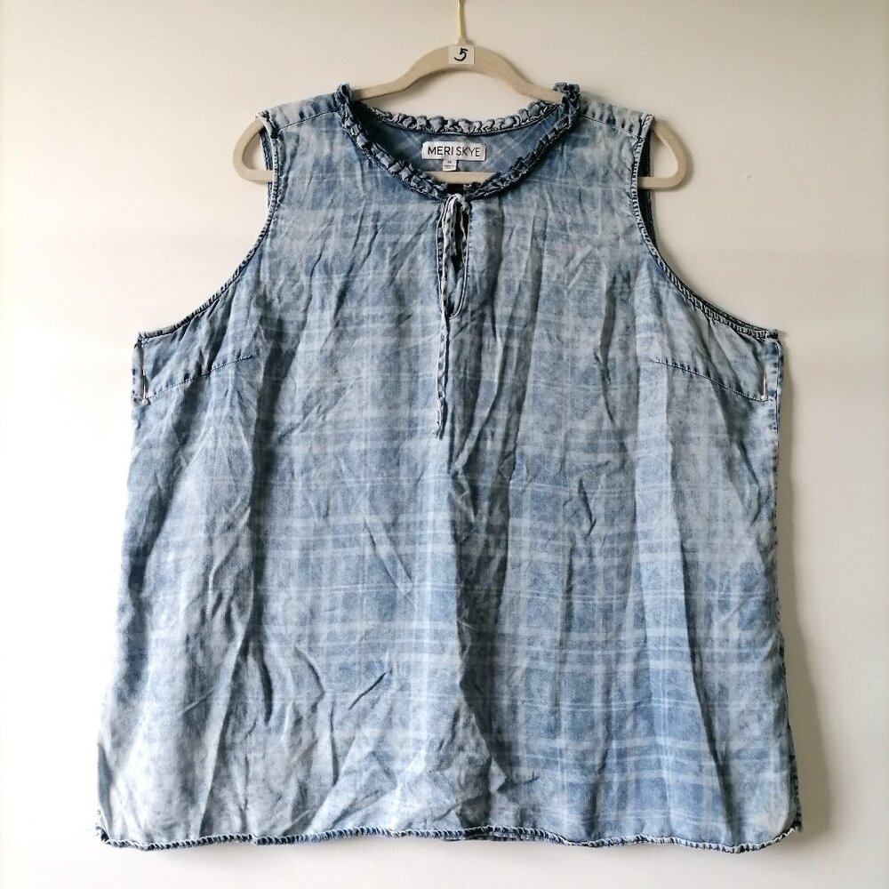 Meri Skye Women's Blue Shadow Striped Sleeveless Denim Tank Top Plus Size 2X
